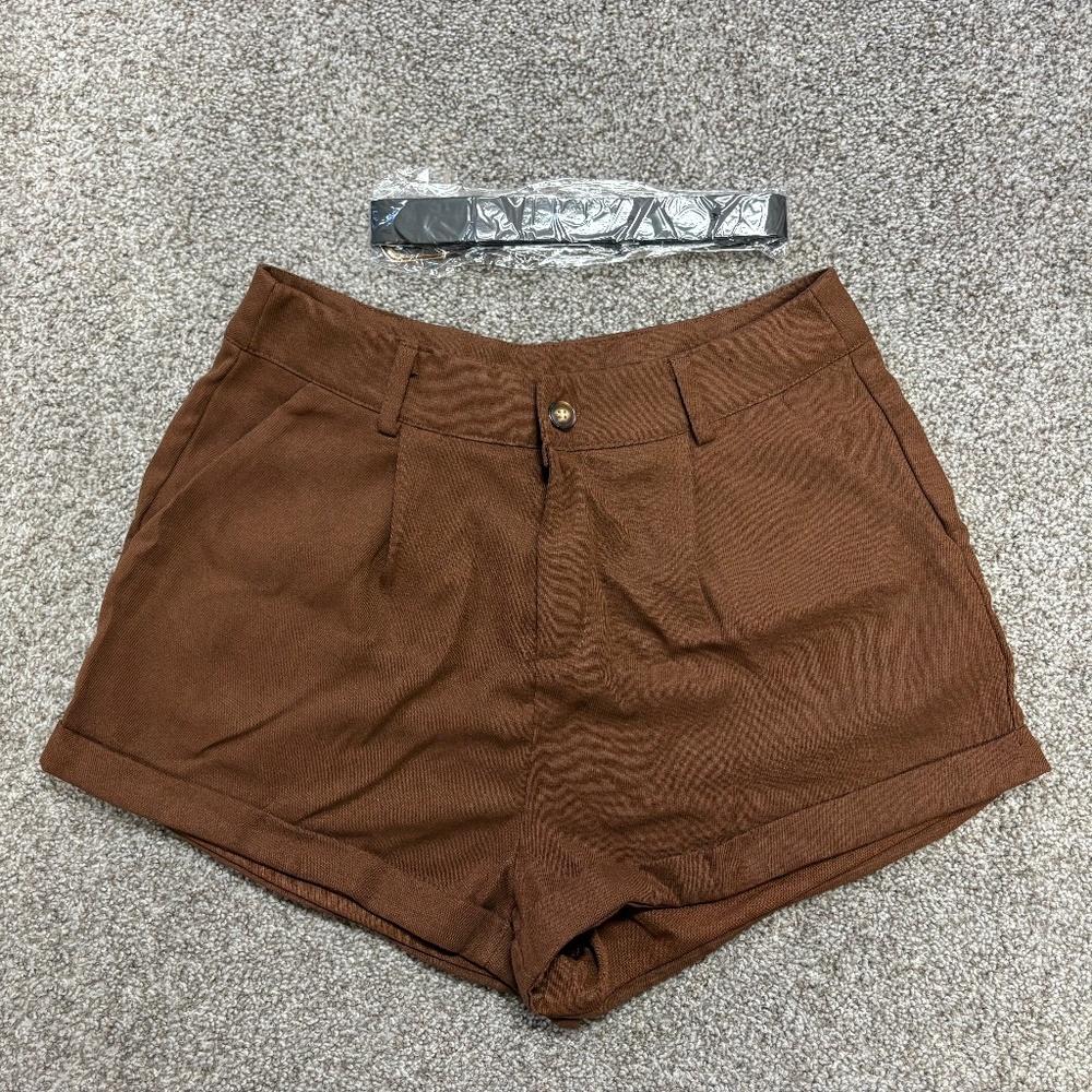 ROMWE Brown Linen Shorts w/ Belt